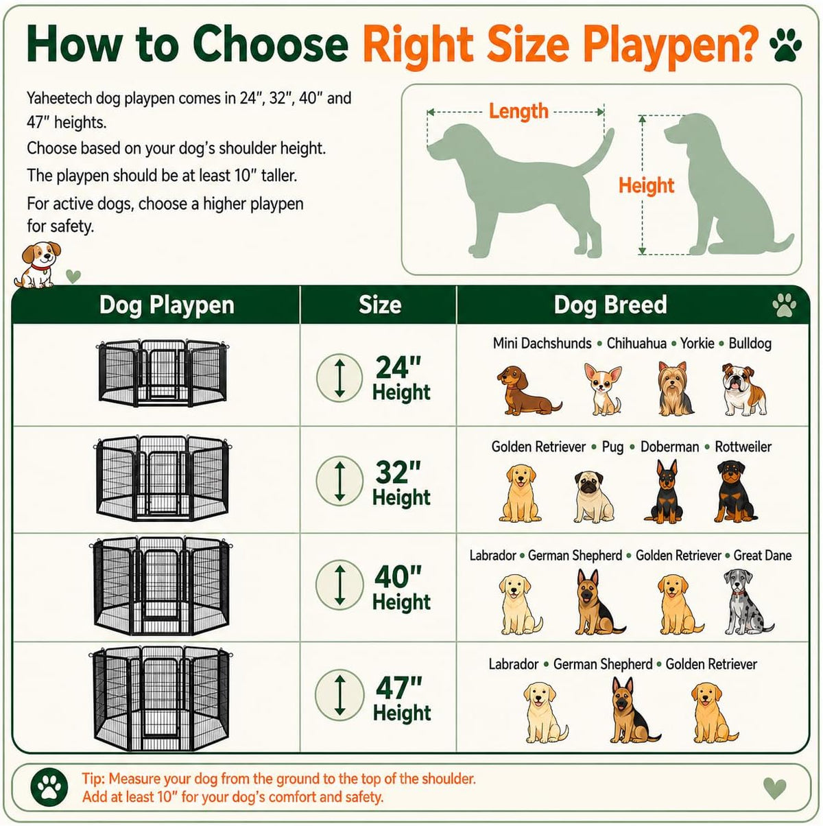 24In 16 Panels Dog Playpen Metal Pet Fence for Yard RV Camping | Sturdy Heavy-Duty Metal Frame with Secure Latch Gate, Tool-Free Assembly, Folds Flat, Ideal for Small Dogs and Puppies