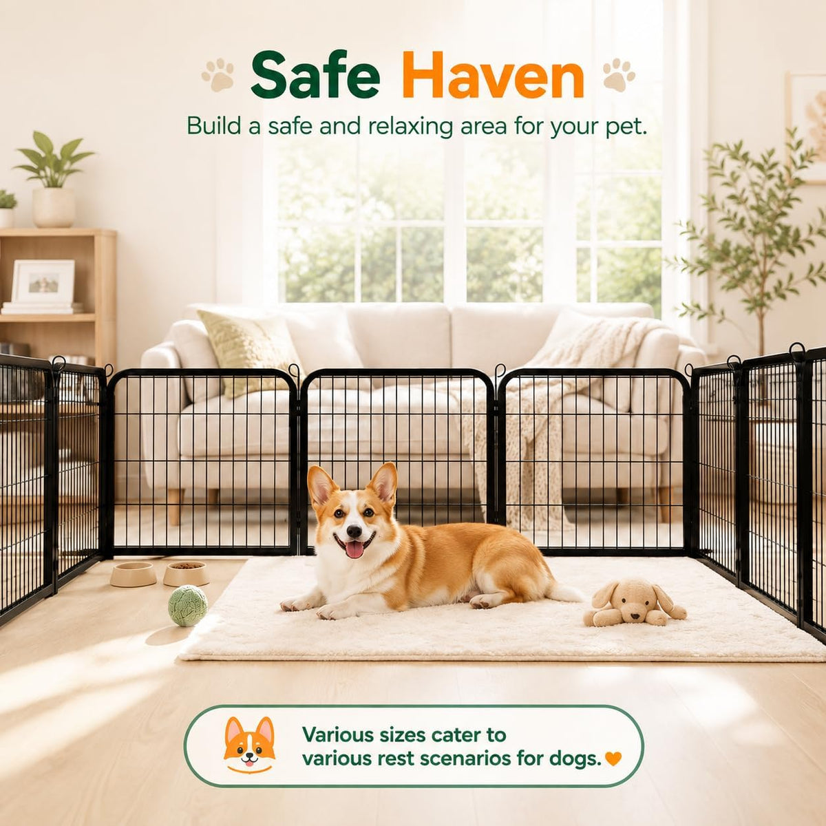 24In 16 Panels Dog Playpen Metal Pet Fence for Yard RV Camping | Sturdy Heavy-Duty Metal Frame with Secure Latch Gate, Tool-Free Assembly, Folds Flat, Ideal for Small Dogs and Puppies