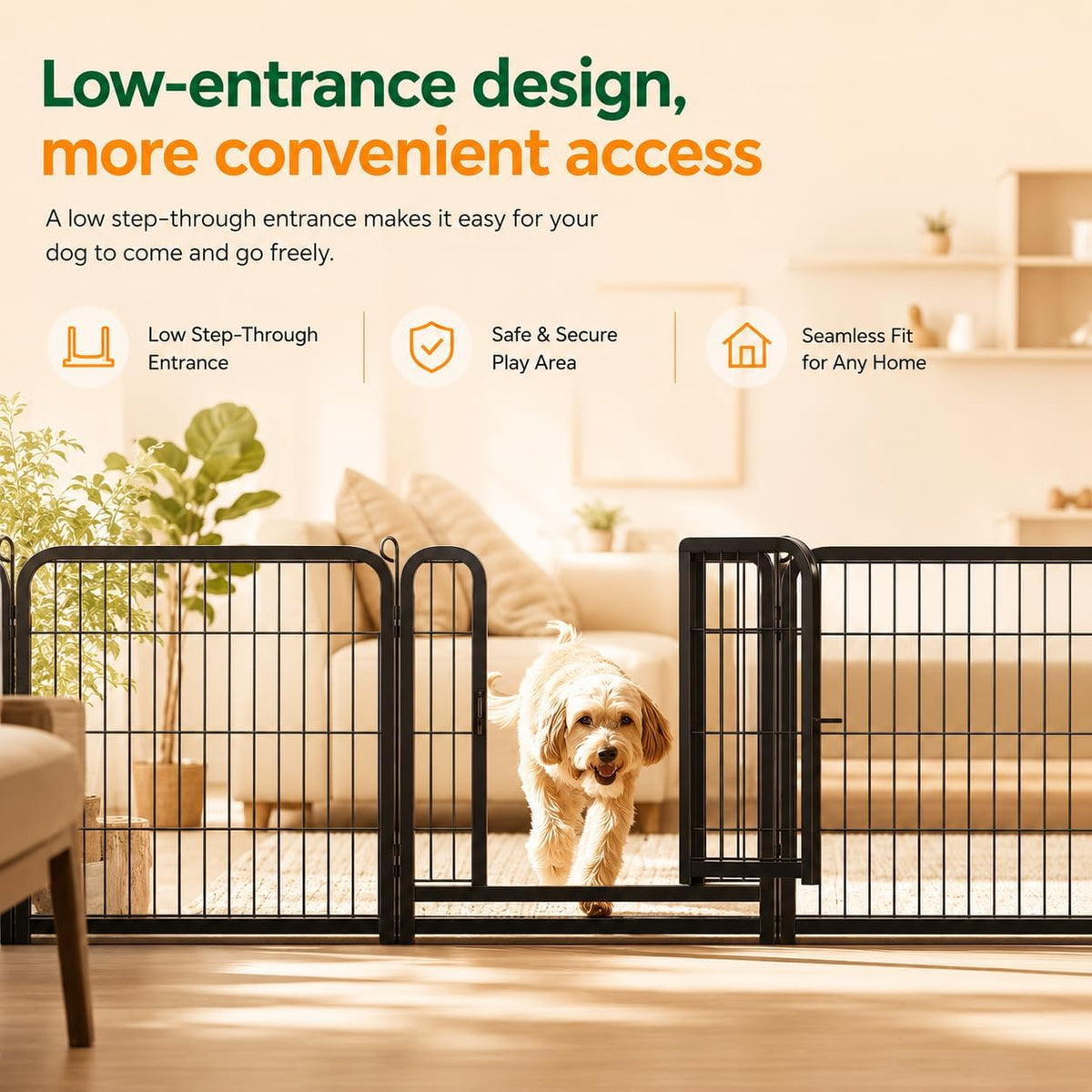 24In 16 Panels Dog Playpen Metal Pet Fence for Yard RV Camping | Sturdy Heavy-Duty Metal Frame with Secure Latch Gate, Tool-Free Assembly, Folds Flat, Ideal for Small Dogs and Puppies