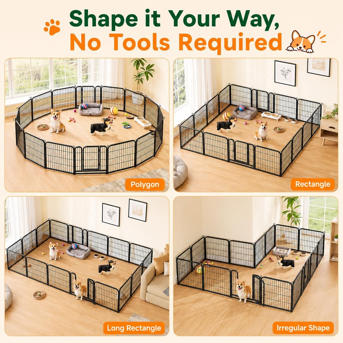 24In 16 Panels Dog Playpen Metal Pet Fence for Yard RV Camping | Sturdy Heavy-Duty Metal Frame with Secure Latch Gate, Tool-Free Assembly, Folds Flat, Ideal for Small Dogs and Puppies
