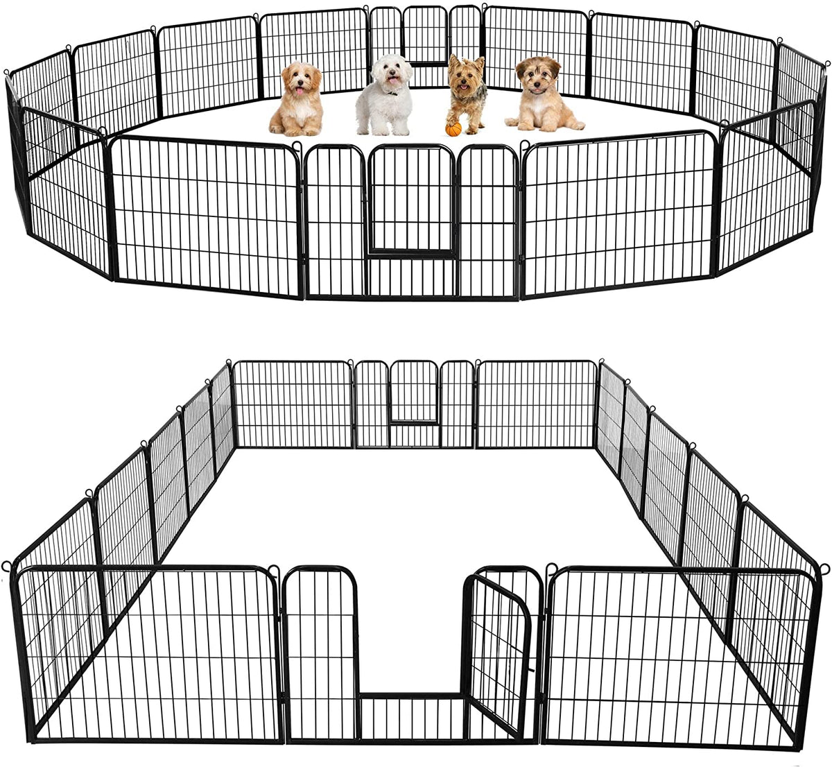 24In 16 Panels Dog Playpen Metal Pet Fence for Yard RV Camping | Sturdy Heavy-Duty Metal Frame with Secure Latch Gate, Tool-Free Assembly, Folds Flat, Ideal for Small Dogs and Puppies