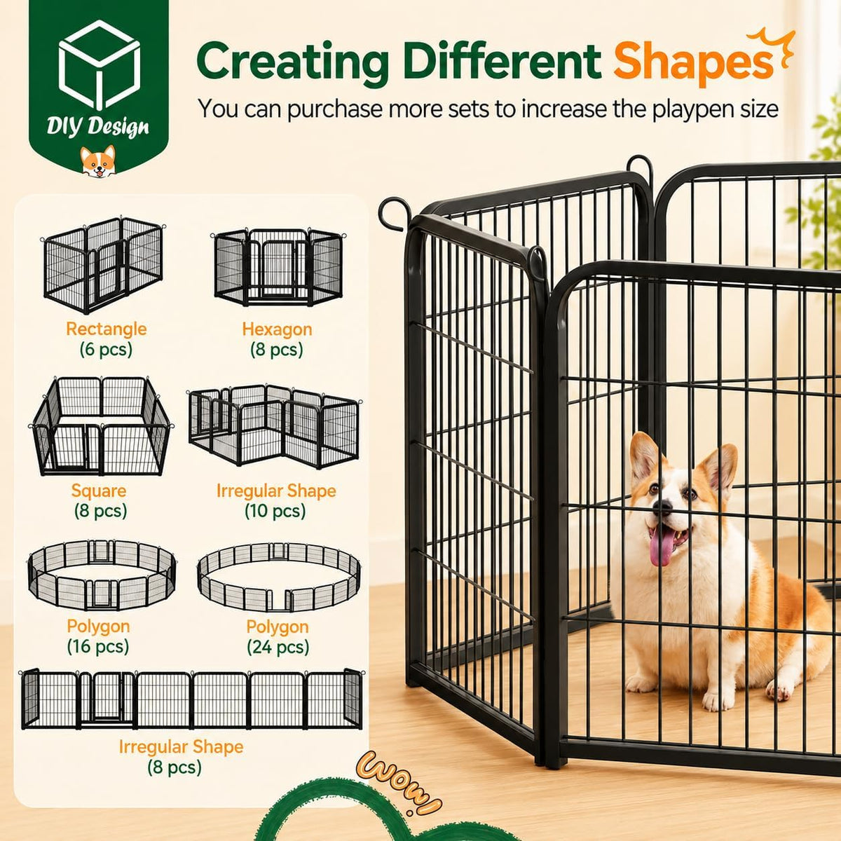 24In 16 Panels Dog Playpen Metal Pet Fence for Yard RV Camping | Sturdy Heavy-Duty Metal Frame with Secure Latch Gate, Tool-Free Assembly, Folds Flat, Ideal for Small Dogs and Puppies